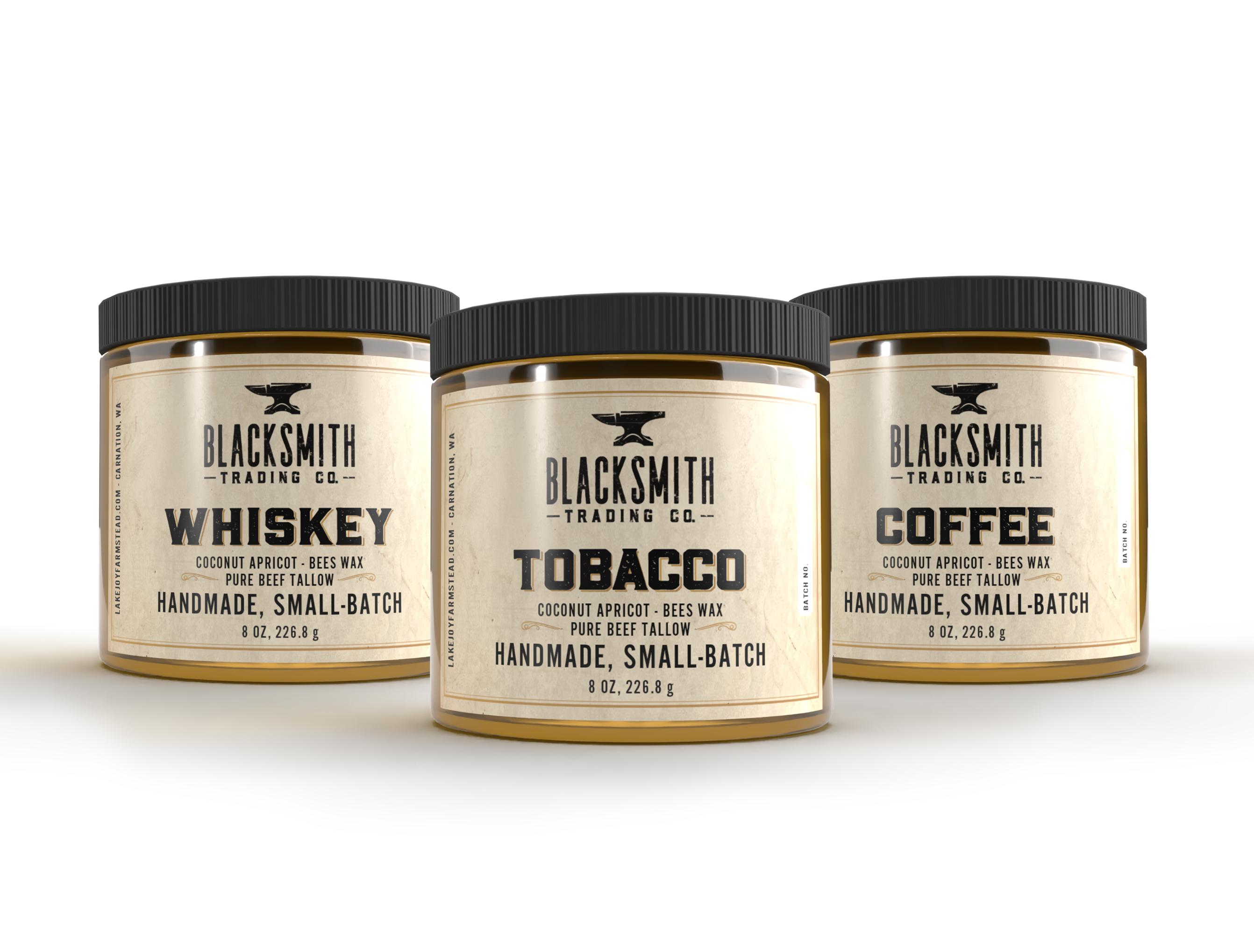 One Each Whiskey, Coffee and Tobacco Scent Beeswax and Grass-Fed Tallow Candle