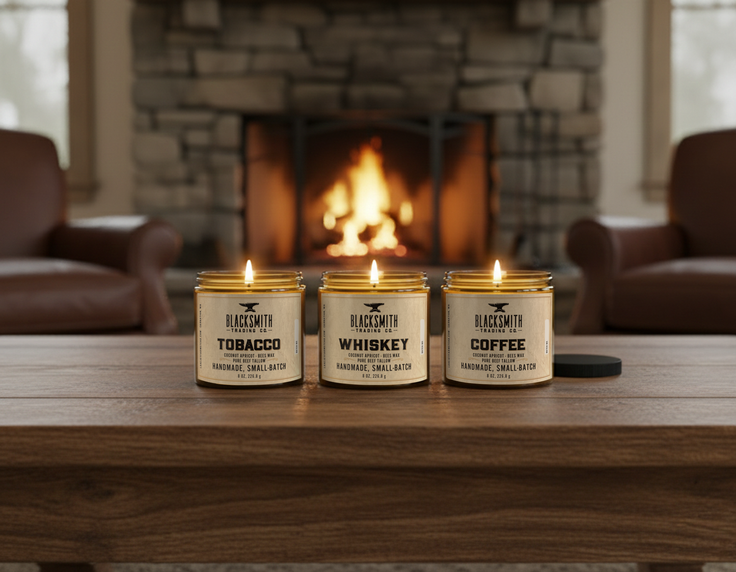 One Each Whiskey, Coffee and Tobacco Scent Beeswax and Grass-Fed Tallow Candle