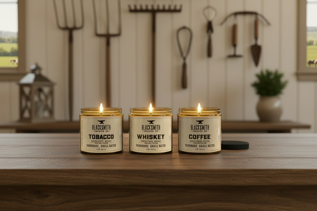 One Each Whiskey, Coffee and Tobacco Scent Beeswax and Grass-Fed Tallow Candle