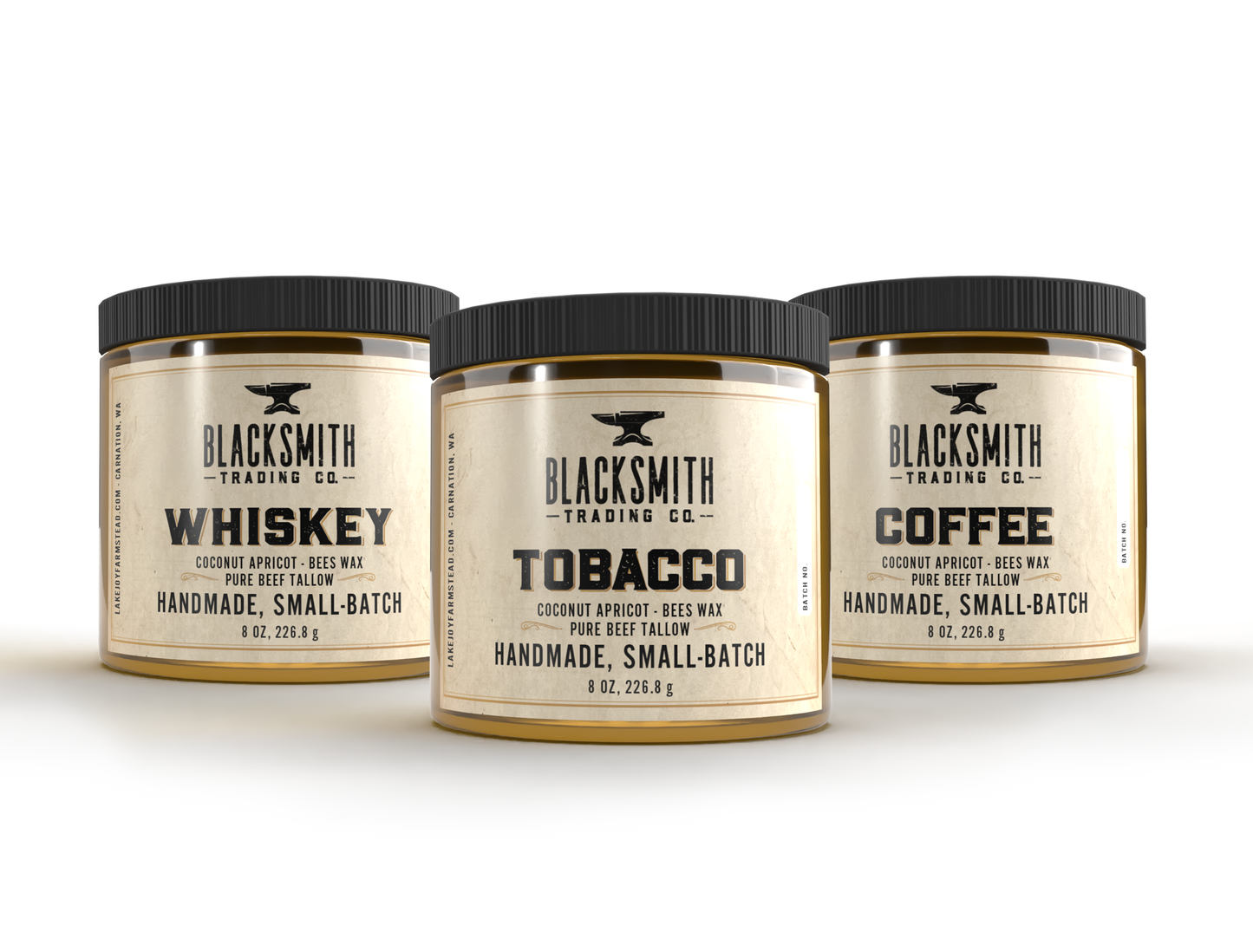 One Each Whiskey, Coffee and Tobacco Scent Beeswax and Grass-Fed Tallow Candle